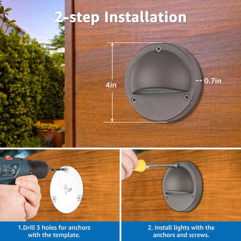 8 Pack Low Voltage Deck Lights With Fastlock2 Wire Connectors 5W 3000K LED Landscape Step Lights For Outdoor Deck Fence Post Patio Garden 12-24V AC DC ETL Listed Aluminum Eyebrow Cover Frosted Lens