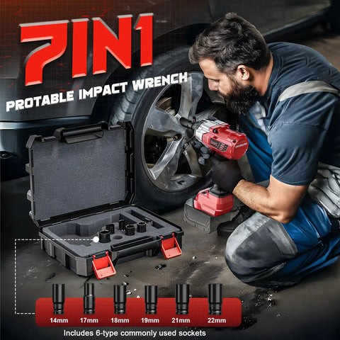 Top Rated 1/2 Inch Cordless Impact Wrench Compatible With Milwaukee 18V Batteries Not Included. Rock Solid 1000 Ft-Lbs High Torque Electric Impact Gun For Everyday Car Tire Changes. Comes With Six Pieces Sockets And Durable Storage Case Tool Only For