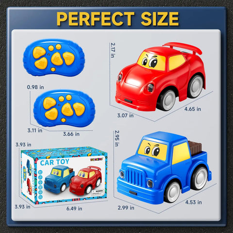 Twin Remote Control Cars For Toddlers 2 Pack Blue Truck And Red Race Car 2.4 GHz With Two Remotes And A Screwdriver Easy To Use