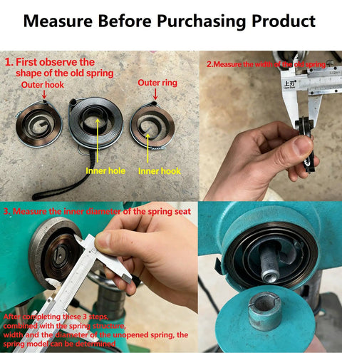 Step-by-step measurement guide for Heavy Duty Beefy Drill Press Return Springs 2 Pack Chrome Coated Steel Quill Feed Coil Sets.