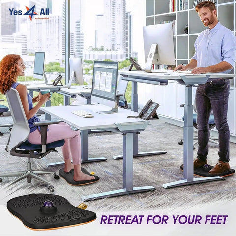 Office setting with Wobble Board With Massage Ball For Standing Desk Anti Fatigue Foam Pad And 19 Inch Balance Mat in use