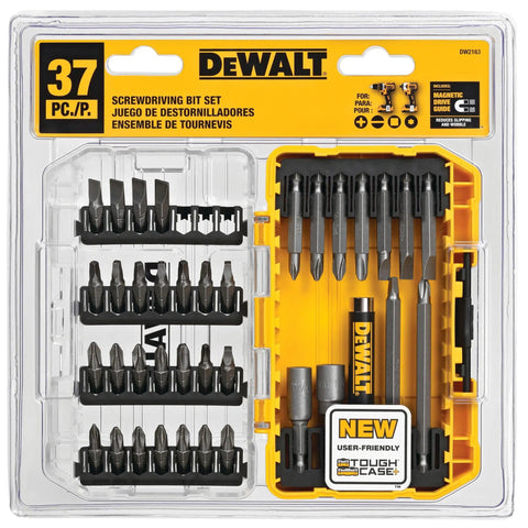 37-Piece Screwdriver Bit Set With Phillips And Slotted Bits, Power Bits, Square Recess Bits, And A Double Ended No 2 Phillips No 8 Slotted Bit, Two Nut Drivers, Hex Wrench Set, Magnetic Drive Guide, And Handy Case For Quick Fixes