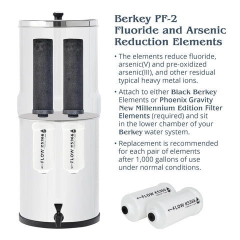 PF-2 Fluoride And Arsenic Reduction Elements Set Of 2 For Gravity Fed Water Filter Systems beside Berkey setup