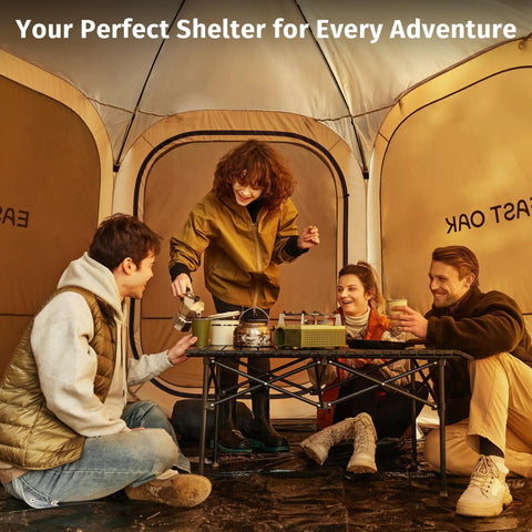 12x12 Ft Pop Up Canopy Tent With Bug Proof Mesh Waterproof Walls And Wind Resistant Frame Expandable Screen House With 6 Sunshades Portable Carry Bag Vehicle Connect Ready Gazebo For Camping Patio And Beach Beige