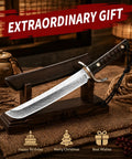 Fixed Blade Tanto Knife with Full Tang Build on wooden stand, ergonomic solid wood handle, perfect for camping outdoor survival.