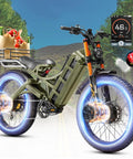 2025 Romeo Pro II Electric Bike For Adults, Built Like A Tank And Ride Easy With 4000W Dual Motors Hitting 44 Mph, 52V 70Ah Battery Powers This Smooth Full Suspension Fat Tire E-Bike With Rack And Basket, close-up view with basket filled with groceries.