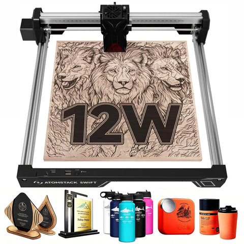 Beast 12W Laser Engraver And Cutter For Wood Metal Dark Acrylic Glass Leather with 0.06mm precision engraving a lion design