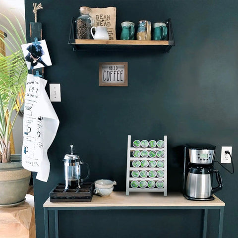 Wood K Cup Holder For Countertop And Kitchen, Farmhouse Decor With Coffee Bar Vibe, Rustic Pod Organizer holding pods