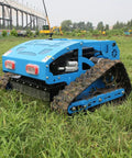 9 HP Gas RC Robotic Lawn Mower With Snow Plow For Remote Control Lawn Care, 600m Range, 21.6 Inch Cutting Width, Blue on grass