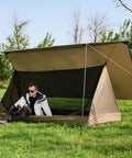 Person under Ultralight 10X10Ft Waterproof Camping Tarp Shelter For Hammock And Tent Campsites Durable Silnylon Rain Gear