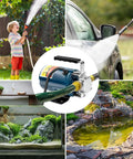 Portable Electric Water Transfer Pump 115V 1/10HP Delivers 330GPH showcased in various outdoor watering scenarios.