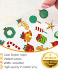 Pro Grade Clear Vinyl Sticker Paper 30 Sheets Printable Self Adhesive Label Sheets Letter Size 8X11 Inch For Inkjet Printers with festive designs.