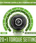 Close-up of torque settings on Sixteen Point Eight Volt Cordless Drill Kit With Battery And Charger Three Eighths Inch Keyless Chuck