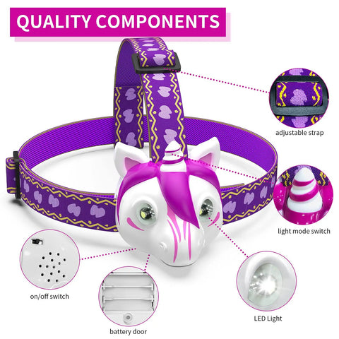 Unicorn LED Headlamp For Kids And Adults, Totally Fun Toy Style Light Up Gear with adjustable headband and quality components
