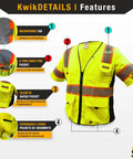 Built Darn Tough Hella Breathable Class 3 High Visibility Safety Vest With Bright Reflective Tape And Kickass Organization Pockets For Men Construction Surveyors Yellow Large Sizes features microphone tab and pen pocket.
