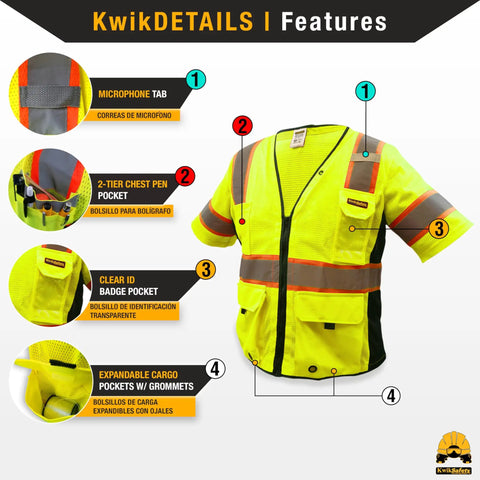 Built Darn Tough Hella Breathable Class 3 High Visibility Safety Vest With Bright Reflective Tape And Kickass Organization Pockets For Men Construction Surveyors Yellow Large Sizes features microphone tab and pen pocket.