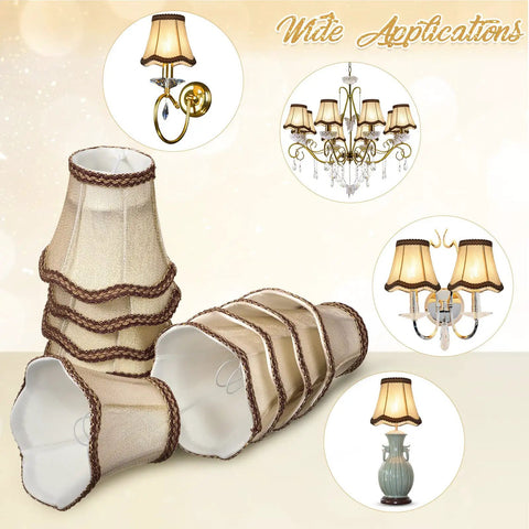 10 Pack European Mini Lamp Shades For Chandeliers Clip On Fabric Drum Lampshades With Glitter Lace Trim Rustic Gold Tone