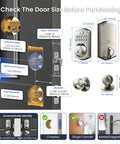 Built In WiFi Fingerprint Smart Lock With Two Knobs No Hub Needed Remote App Control Keyless Entry Front Door Deadbolt Auto Lock Satin Nickel Finish 7 Ways To Unlock For Everyday Convenience with measurement guides, installation tips, and setup diagrams.