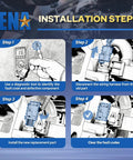 ENA engine coolant temperature sensor installation steps infographic with 4 steps and ENA logo