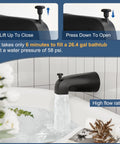 Matte Black Tub And Shower Faucet Set With 8 Inch All Metal Rainfall Showerhead Tub Spout And Single Handle Trim Kit Included Valve For A Modern Bath Upgrade showing high flow tub spout in use