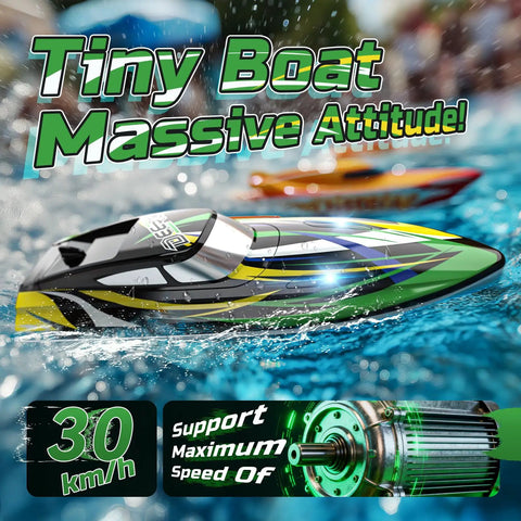 Amped Up Turbo Charged RC Speed Boat With LED Lights Self Righting Hull 30 Plus KMH Top Speed Two Batteries In Water