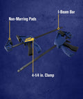 Heavy Duty Four Piece Clamp Set With Two Four And A Half Inch Bar Clamps And Two Two Inch Handi Clamps showing non-marring pads