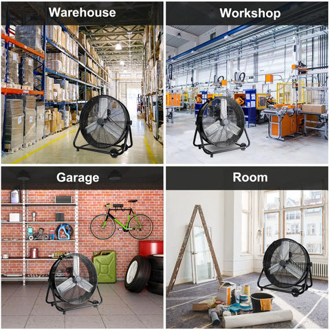 24 Inch Industrial Floor Fan High Velocity Drum Fan Delivers 8900 CFM With Three Speeds Portable Beastly Heavy Duty Air Cooling For Warehouse, Workshop, Factory, Commercial, Residential And Greenhouse Black in various settings