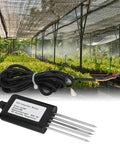 7 In 1 Soil Tester With 5 Pin PH NPK Temperature Humidity EC Sensor displayed against a greenhouse background