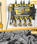 Power Tool Organizer Wall Mount With 3 Layer Charging Station 6 Outlets 4 Drill Holders And Drill Bit Rack Hooks And Adjustable Shelves For Garage Workbench And Workshop Keep Tools Neat Charged And Within Reach installed on wall