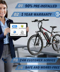 Peak 500W Electric Bike For Adults With Removable Battery 20 MPH City Commuter displayed with warranty and service features.