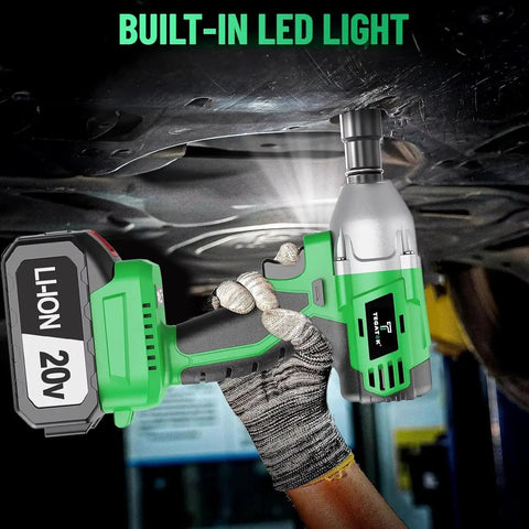 Heavy Duty 20V Brushless Cordless Impact Wrench Drill Driver Kit High Torque 430Nm Power Tool Set For Car Maintenance in use with LED light