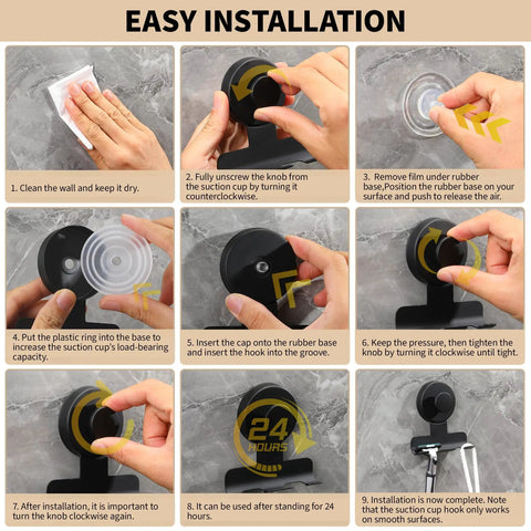 Installation process for Matte Black Shower Razor Holder With Heavy Duty Suction Cup Stainless Steel Reusable Hook
