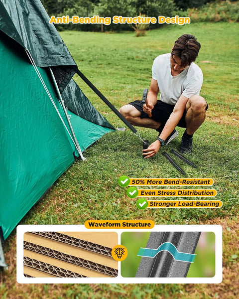 Man using Heavy Duty Landscape Edging Stakes 20 Pack, 10 Inch 2mm Thick High Carbon Steel Anchoring Spikes For Garden Edging
