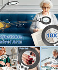 2 In 1 LED Magnifier With Light Desk Lamp Clamp Stand For Crafting And Soldering, showing adjustable arm and 10x magnification