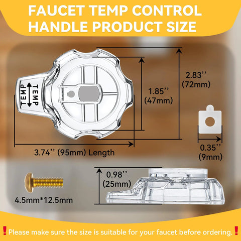 MXT11 Compatible Shower Volume And Temperature Handle Replacement dimensions with clear acrylic knob and screw