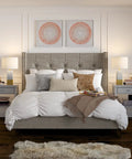 Bedroom with two Glam Marble and Brass Table Lamp With White Drum Shade 21.5 Inch Tall Desk Lamp For Home Or Office on nightstands