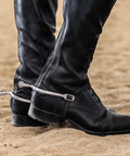 Round Wheel Spurs Stainless Steel for Women and Men, 1.3 Inch Shank for Women, 1.5 Inch Shank for Men, worn on riding boots.