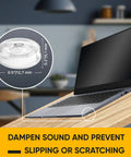 128 Self Adhesive Cabinet Door Bumpers For Quiet Closures No Slams, Clear Silicone Rubber Pads displayed with laptop for noise reduction.