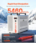 Solid Industrial Water Chiller With 5460 BtuH Cooling Output And Built In Compressor For CO2 Laser Engines Up To 150W Plus CNC Coolant Systems That Keep Your Rig Running Smooth Every Time, displayed in snowy environment.