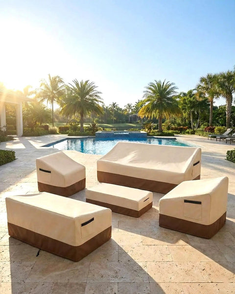 Built To Last Heavy Duty Waterproof Patio Ottoman Cover For Square Outdoor Side Table With Padded Handles All Weather 600D Oxford Fabric