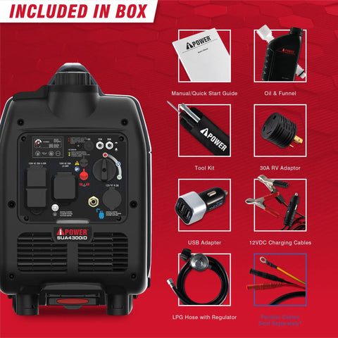 Dual Fuel Portable Inverter Generator With 4300 Starting Watts And 3450 Running On Gas, RV Ready, accessories included
