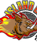 Brand logo: brown boar with flames, circular grill motif, bold edge text around the perimeter.