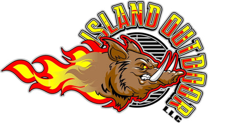 Brand logo: brown boar with flames, circular grill motif, bold edge text around the perimeter.