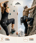Climbers using Climbing Chalk Bag With Waist Belt And Carabiner For Rock Climbing And Bouldering Rigid Rim Soft Fleece Lining No Spill