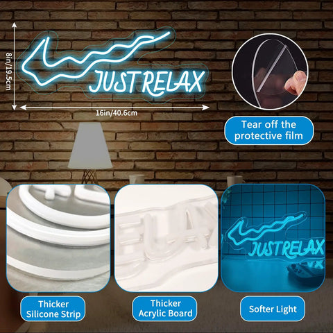 Just Relax LED Neon Sign for Walls USB Powered Light Up Decor With On Off Switch, ice blue, 16 inches, silicone strip.
