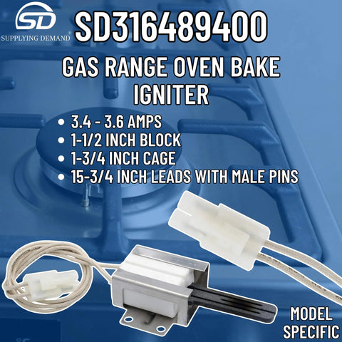 Model Specific Gas Range Oven Bake Igniter Replacement For 316489400 And 316428500 Fits Select Gas Ovens
