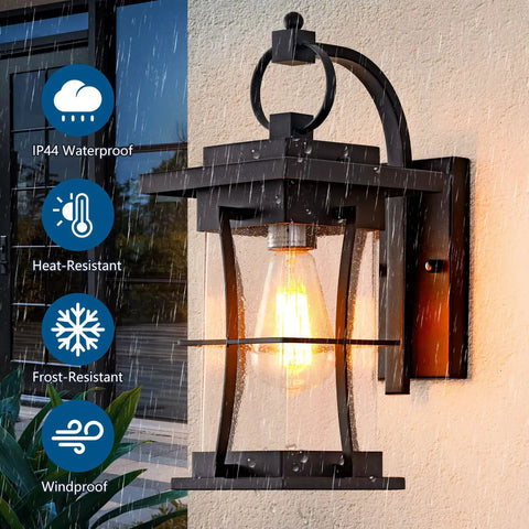 Matte Black Outdoor Wall Light Fixture For Patio And Front Porch Built To Last with Waterproof, Durable Glass Housing