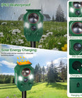 Outdoor Ultrasonic Animal Repeller With PIR Motion Sensor And Flashing Light Solar Powered Yard Guard Deterrent For Deer Rabbits Squirrels Raccoons Skunks And Dogs IP65 Waterproof One Pack mounted in rainy garden