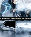 Heavy Duty Steam Cleaner With 3.5L Tank And 2500W Motor For Restaurant Kitchen Degreasing Auto Detailing And Carpet Deep Clean in use inside a car.