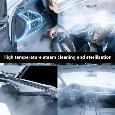 Heavy Duty Commercial Steam Cleaner For Kitchens And Auto Detailing Rapid Heat Zero Chemicals Powerful Steam Blasting Grease Buildup High Pressure Pro Cleaning Gear Yellow in action inside a car.